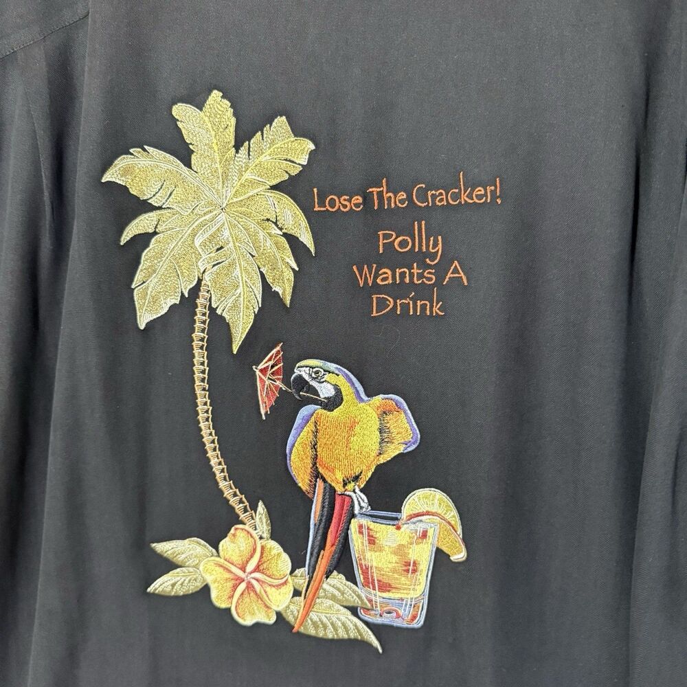 Lose the Cracker Polly Wants To Shoot A Birdie Silk Button Up Golf Parrot Black